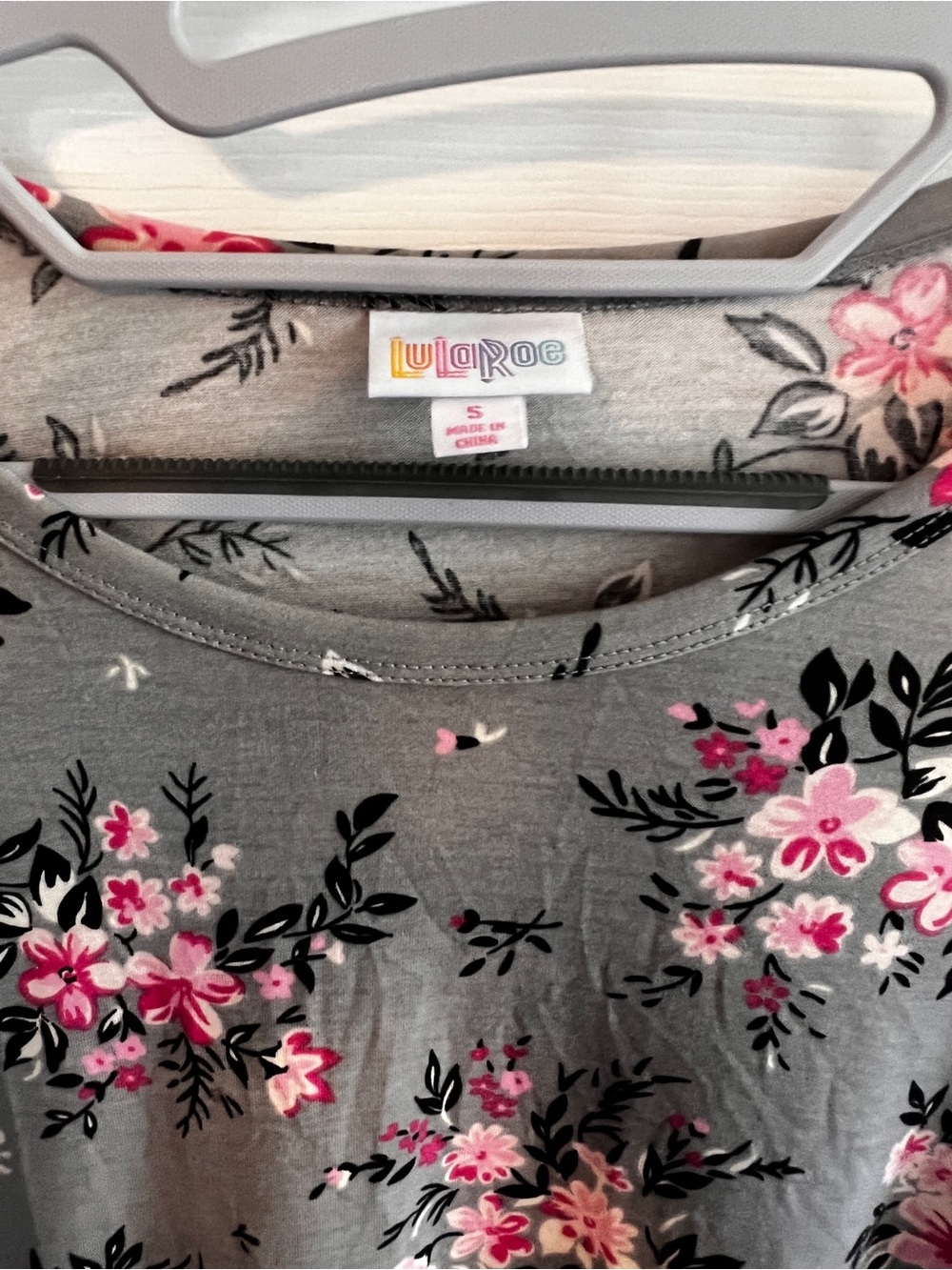 LuLaRoe Grey Midi Jessie Dress with Pink Floral Print - Picture 2 of 3